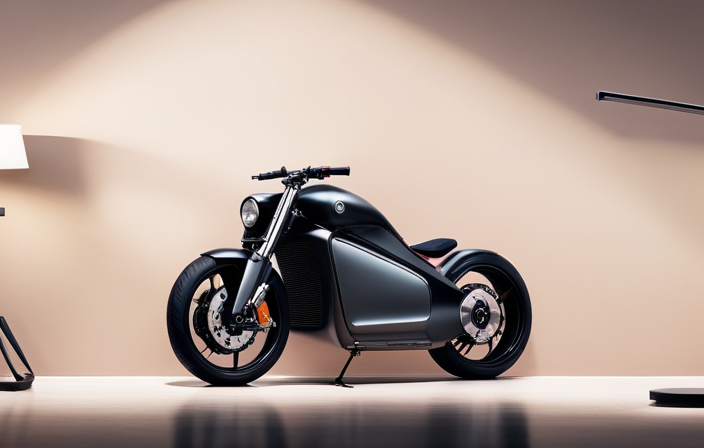 An image showcasing an electric bike parked in a well-lit garage, its sleek frame reflecting the soft glow