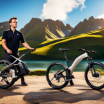 An image capturing the process of effortlessly unfolding the Pride Folding Electric Mountain Bike, showcasing its compact design, sturdy frame, and quick-release mechanisms, all in a picturesque outdoor setting