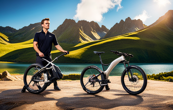 An image capturing the process of effortlessly unfolding the Pride Folding Electric Mountain Bike, showcasing its compact design, sturdy frame, and quick-release mechanisms, all in a picturesque outdoor setting