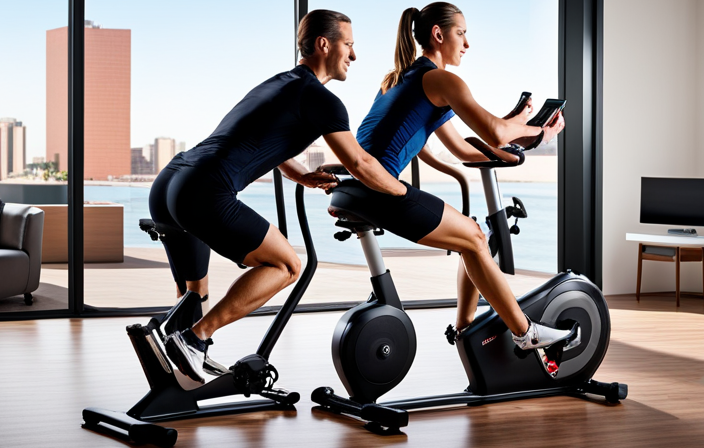 An image that showcases the sleek design of the Schwinn R72 exercise bike, focusing on its intricate frame and highlighting the discreetly positioned electric plugin on the lower right side