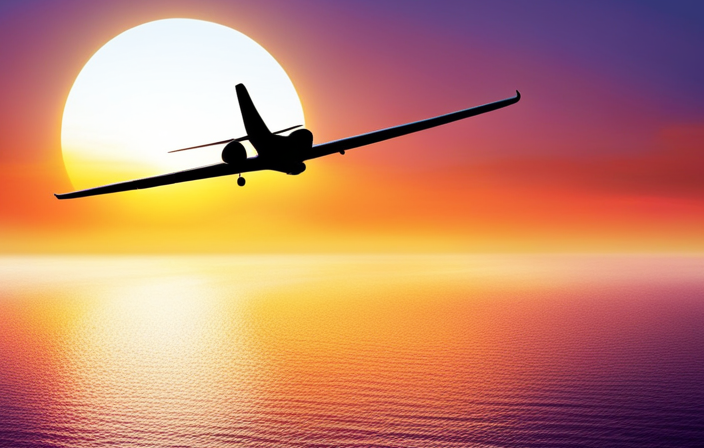 An image showcasing a glider soaring gracefully through the sky, with vibrant sunset hues illuminating its sleek silhouette