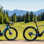 An image showcasing a gravel road winding through a picturesque countryside, with a diverse range of bikes parked alongside