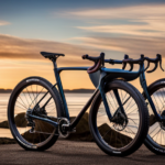 An image showcasing a sleek, lightweight gravel bike with knobby tires, drop handlebars, and disc brakes