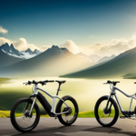 An image showcasing an expansive mountain range backdrop, with a sleek electric bike conquering the challenging terrains, displaying its impressive range by effortlessly navigating through winding roads, symbolizing the topic "What Electric Bike Has The Longest Range?"