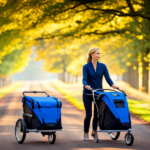 An image showcasing a durable bike trailer, constructed with weather-resistant, waterproof nylon fabric in a vibrant shade of royal blue