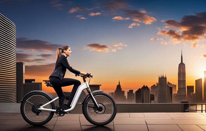 An image showcasing a sleek, powerful electric bike with a built-in pedal-assist system, capable of reaching speeds up to 28 mph