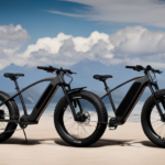 An image showcasing a sturdy electric bike with oversized tires, effortlessly gliding over rugged terrains