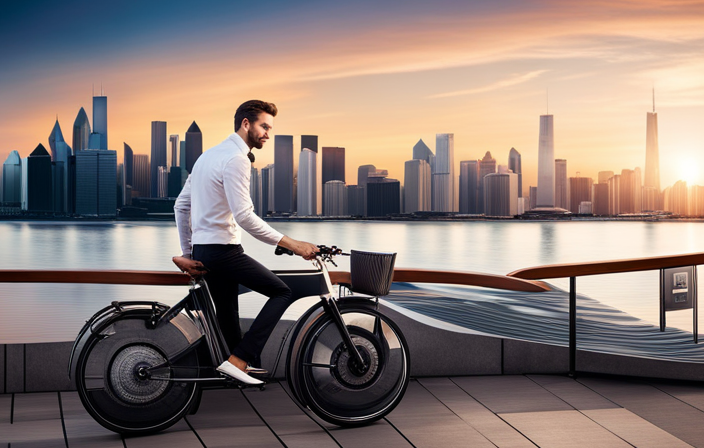 An image showcasing the sleek silhouette of a modern electric bike, with a strong frame, sturdy tires, and a comfortable saddle