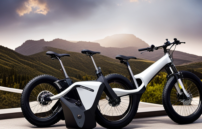 An image showcasing a sleek, powerful electric bike gliding effortlessly on a scenic mountain trail