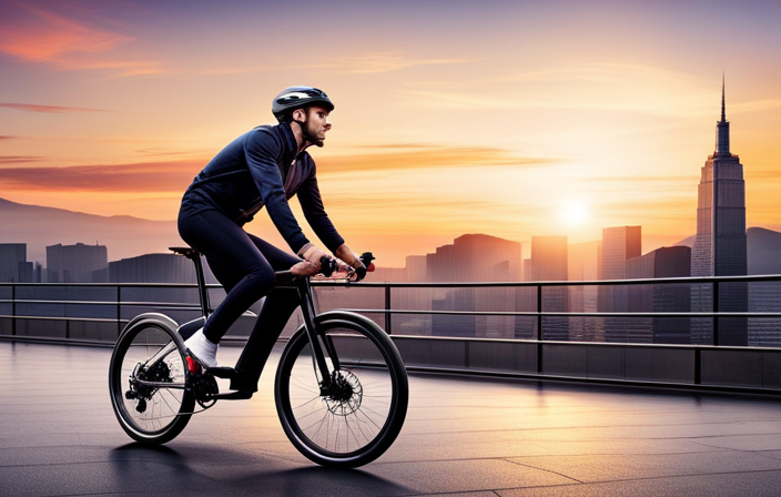 An image showcasing a cyclist effortlessly gliding uphill on a sleek electric bike, with a subtle pedal motion and a discernible boost from the motor, illustrating the concept of pedal-assist technology