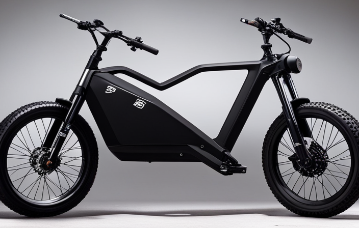 An image showcasing a sleek Sur Ron electric bike, featuring a lightweight aluminum frame in matte black, powerful motor, knobby tires for off-road adventures, and a futuristic LED headlight for night rides