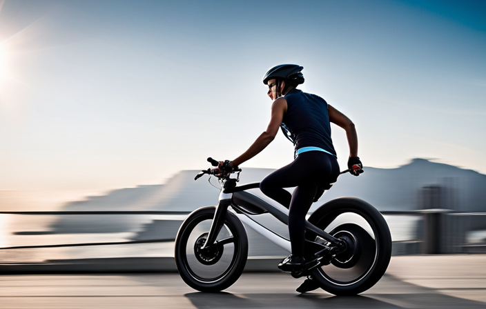 An image showcasing an electric bike dongle in action: a sleek, compact device seamlessly connecting to the bike's control panel, transmitting data wirelessly, and enhancing the riding experience