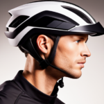 An image showcasing a cyclist wearing an electric bike helmet, featuring a sleek design with integrated LED lights, a removable visor, and ventilation vents for optimal airflow