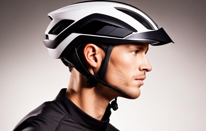 An image showcasing a cyclist wearing an electric bike helmet, featuring a sleek design with integrated LED lights, a removable visor, and ventilation vents for optimal airflow