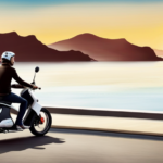 An image capturing the essence of an electric bike: a sleek, modern two-wheeler gliding effortlessly along a scenic coastal road, with its rider effortlessly cruising past rolling hills and a vibrant blue sky overhead