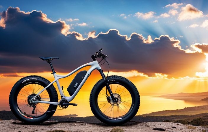 An image capturing the thrill of riding an electric fat bike through rugged terrains – showcasing its bulky tires gripping the muddy trail, the rider confidently navigating uphill, and the electrifying surge of power emanating from the bike