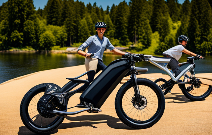 An image showcasing a sleek, high-performance electric bike gliding effortlessly through a scenic mountain trail