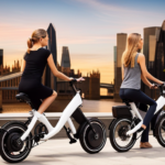 An image that showcases a sleek, modern electric folding bike gliding effortlessly through the scenic streets of London