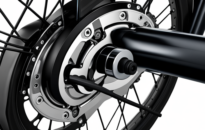 An image showcasing the intricate mechanism of an electric bike dropout: a close-up view of the rear wheel axle slotting into the frame, highlighting the dropout's strength and compatibility with various components