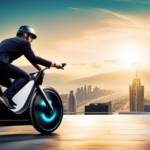 An image showcasing a thrilling race between a sleek electric bike and a high-tech electric skateboard