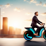 An image showcasing a sleek, aerodynamic electric bike speeding through a futuristic cityscape