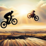An image depicting a rider effortlessly coasting downhill on an electric bike, wind tousling their hair, legs extended, with a serene expression of joy, showcasing the exhilarating freedom of freewheeling