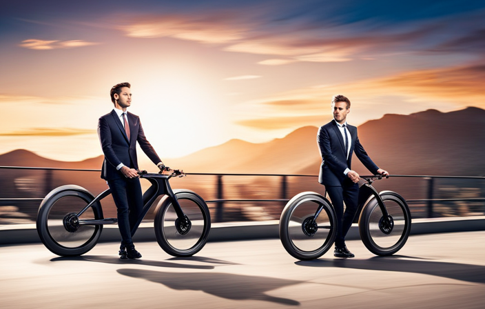 An image showcasing a sleek, aerodynamic electric bike, with a powerful motor, lightweight carbon fiber frame, and sporty design