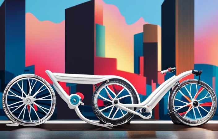 An image showcasing a sleek electric bike against a backdrop of a vibrant cityscape