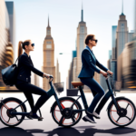 An image portraying a vibrant cityscape with people effortlessly riding sleek electric bikes, showcasing a diverse range of styles and designs