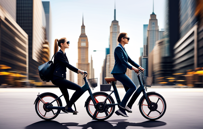 An image portraying a vibrant cityscape with people effortlessly riding sleek electric bikes, showcasing a diverse range of styles and designs