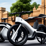 An image showcasing a sleek, modern electric bike in a vibrant urban setting, with a rider effortlessly gliding along the road