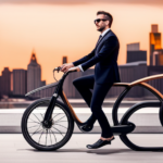 An image showcasing a sleek, modern electric bike gliding effortlessly through a vibrant cityscape