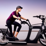An image featuring a serene senior effortlessly cruising on an electric bike with a comfortable, wide seat, ergonomic handlebars, and a sturdy frame designed for stability and safety, all surrounded by picturesque scenery