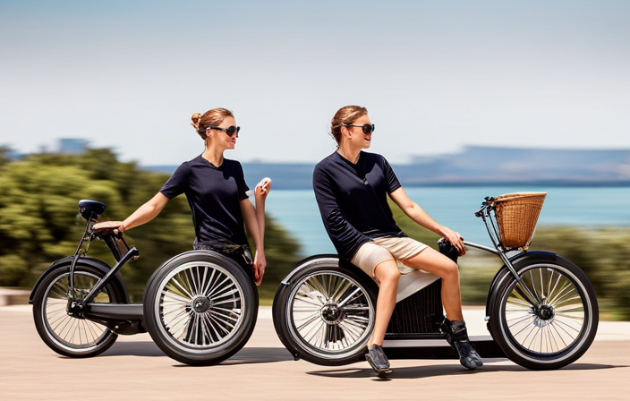 An image showcasing a sleek, modern electric bike gliding effortlessly along a scenic coastal road