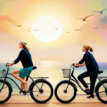 An image featuring a serene elderly person effortlessly gliding down a scenic coastal bike path on an electric bike specifically designed for seniors, showcasing its comfortable seat, easy-to-use controls, and stable frame