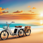 An image showcasing a sleek electric bike designed for the beach