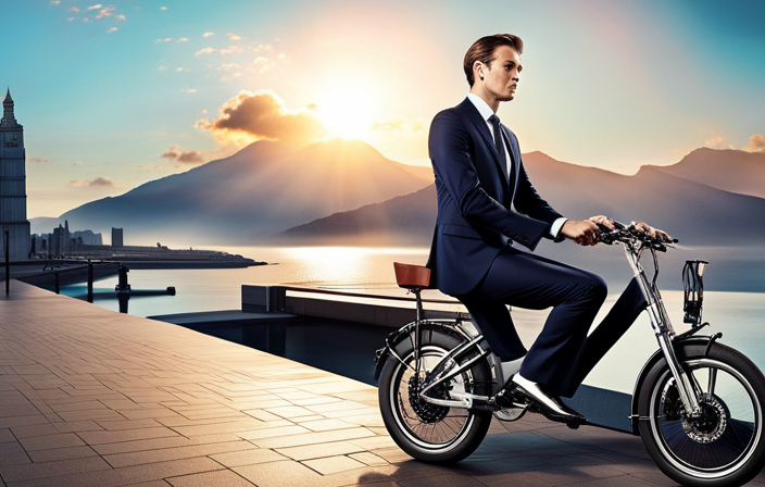 An image showcasing a sleek, lightweight folding electric bike with a robust frame and elegant design
