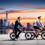An image showcasing a sleek, modern folding electric bike with a compact frame and vibrant color options
