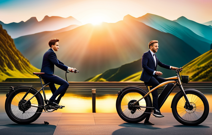 An image highlighting a sleek, modern electric bike against a vibrant backdrop of winding mountain trails