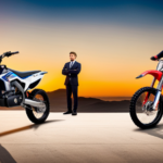 An image showcasing a side-by-side comparison of a gas dirt bike and an electric dirt bike