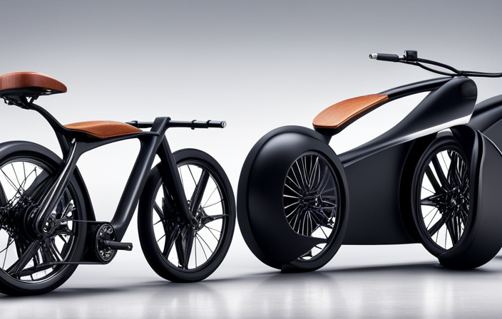 An image showcasing two bikes side by side: one is a classic bicycle with an added electric motor and battery pack, while the other is a sleek, modern electric bike with integrated electrical components and futuristic design features