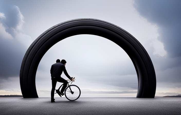 An image that showcases the contrasting forces at play inside and outside a bicycle tire