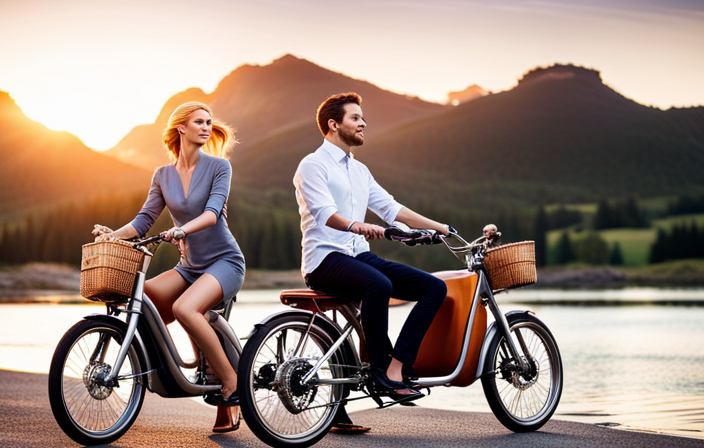 An image featuring two side-by-side vehicles: a sleek, lightweight electric bike with pedal-assist technology and a sturdy, motorized electric moped