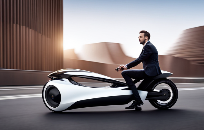 An image showcasing a sleek, futuristic electric bike zooming down a wide, open road