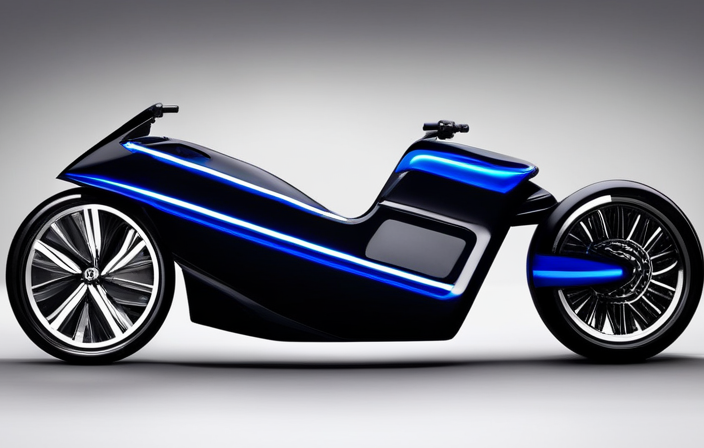 An image showcasing a sleek, futuristic electric bike with a streamlined frame, adorned in vibrant colors