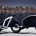 An image showcasing a sleek, high-performance electric bike effortlessly zooming past scenic landscapes