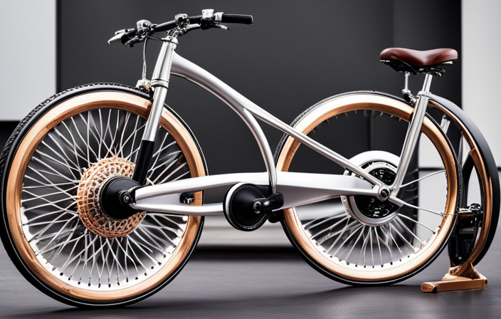 An image showcasing an electric bike with a transparent rear wheel, revealing intricate internal components like copper windings, magnets, and gears, illustrating the power and mechanics of an electric bike hub motor