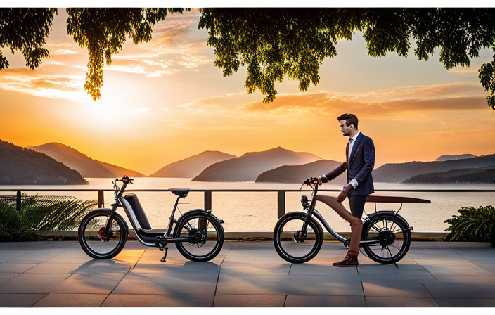 An image showcasing a sleek and affordable electric bike; emphasize its lightweight frame, integrated battery, and cost-effective features like LED lights, disc brakes, and a digital display