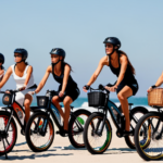 An image that depicts a diverse group of individuals riding electric bikes, showcasing their varying heights and physiques