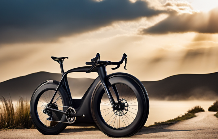 An image showcasing a sleek, minimalist gravel bike gliding effortlessly on a dusty trail